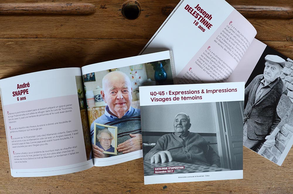 Mise en page et impression catalogue d'exposition '40-45' : Expressions et Impressions Visages de témoins pour la commune de Beauvechain